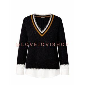 Dark Academia | NWT Luisa Cerano Black Distressed Tennis Sweater | Shirt Panel